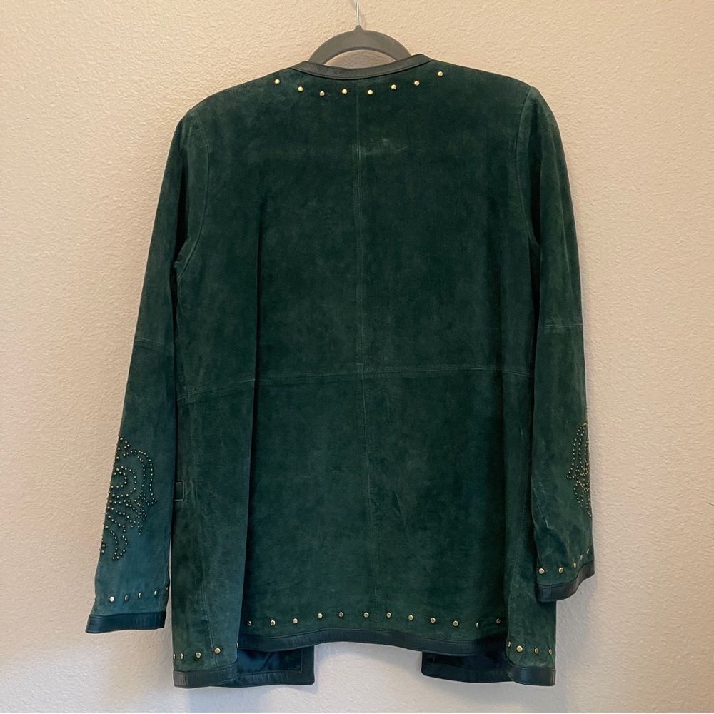 Linea Louis DellOlio Leather Studded Jacket Emerald Green Vintage Blazer Coat - Picture 6 of 11